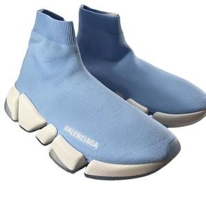 women's Recycled Blue White Knit Speed 2.0 Stretch Sock Sneakers E603